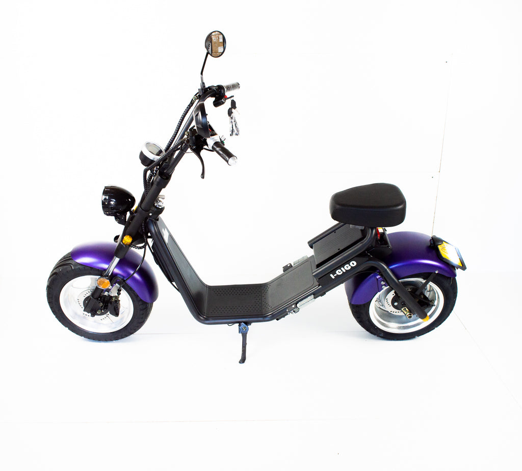 I-CIGO E-scooter 2.0,Mat Paars, Citycoco stadsscooter met blauw kenteken