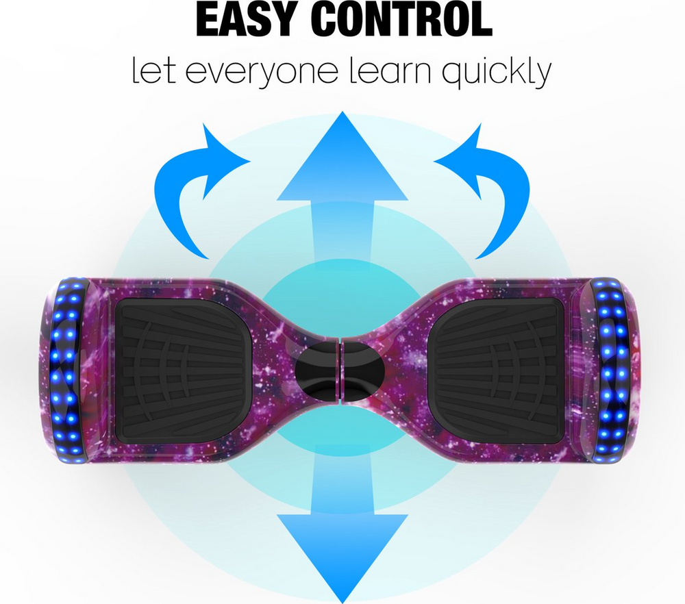 I-CIGO - Hoverboard 6,5inch - UL 2272 hoogste niveau veiligheidskeuringscertificaat - Flits wielen - Bluetooth speaker - Purple sky