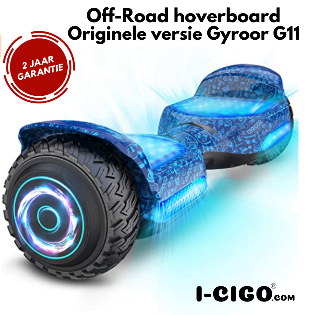 I-CIGO – Originele Gyroor G11- Flits wielen - Off-road hoverboard 6.5inch- UL 2272 hoogste niveau veiligheidskeuringscertificaat – uniek App funcite - Bluetooth speakers-Blauw