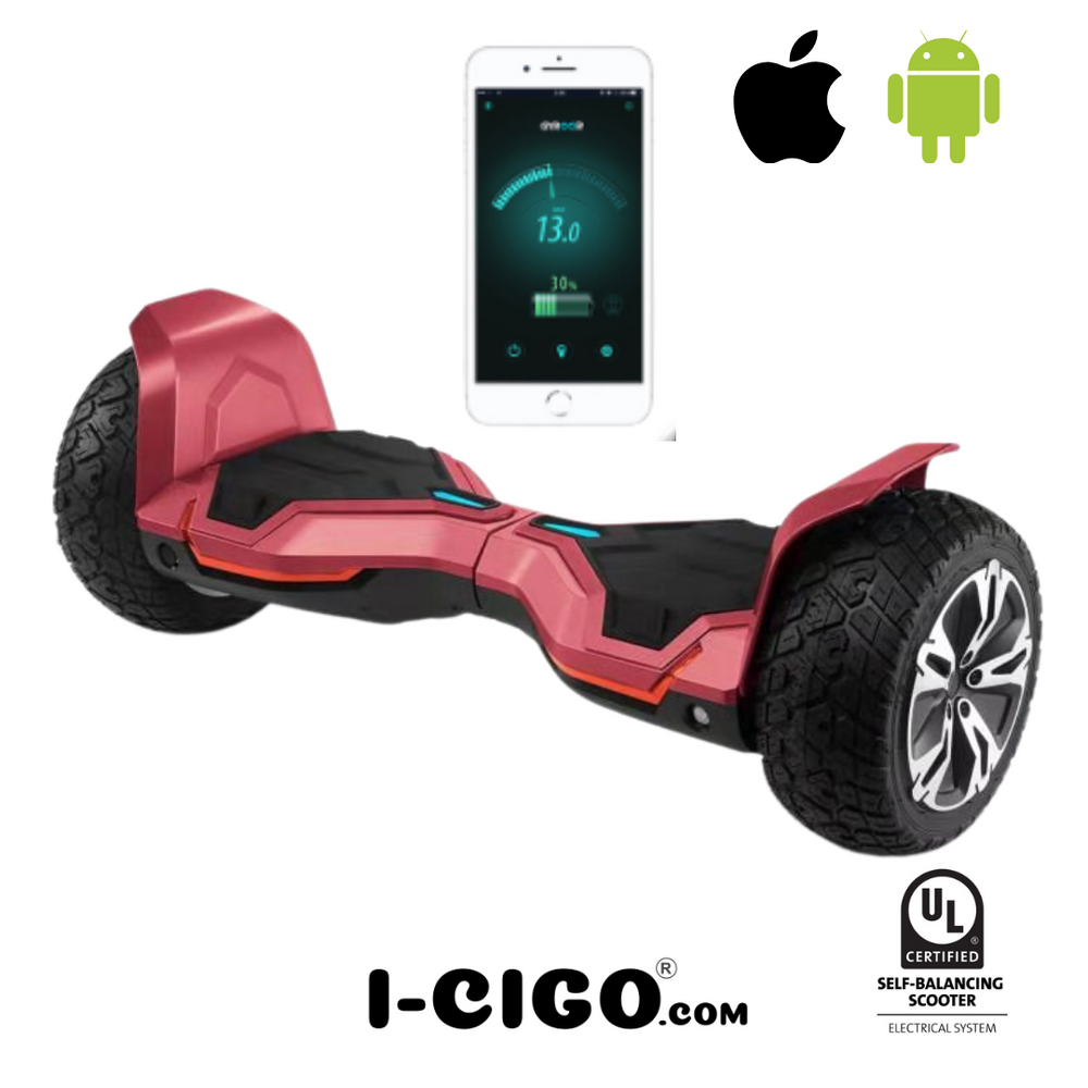 I-CiGo -  Gyroor G2- Off-road hoverboard 8.5inch- UL 2272 hoogste niveau veiligheidskeuringscertificaat – uniek App funcite - Bluetooth speakers.-Mat rood