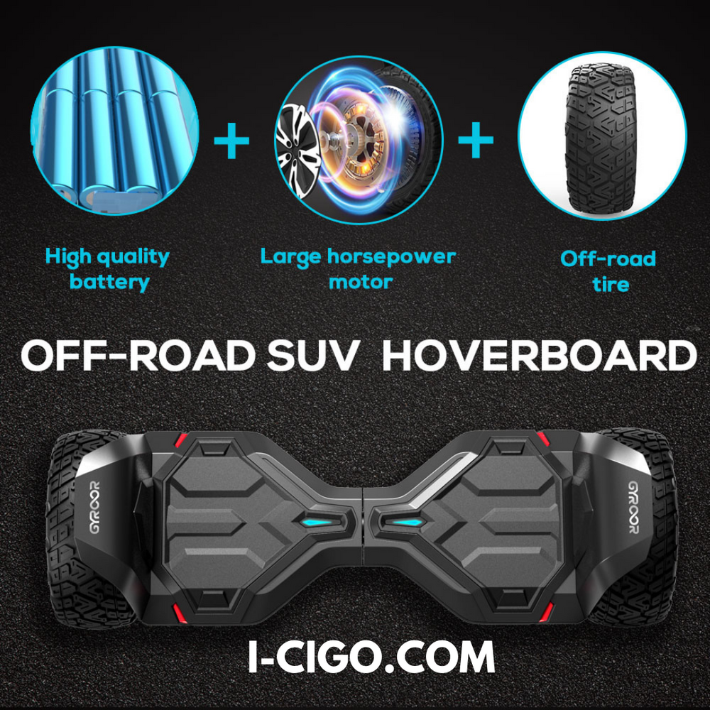 I-CiGo - Gyroor G2- Off-road hoverboard 8.5inch- UL 2272 hoogste niveau veiligheidskeuringscertificaat – uniek App funcite - Bluetooth speakers.-Mat zwart