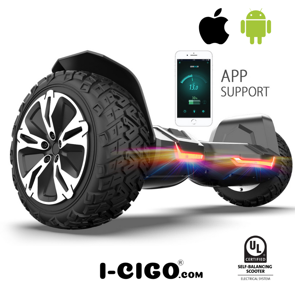 I-CiGo - Gyroor G2- Off-road hoverboard 8.5inch- UL 2272 hoogste niveau veiligheidskeuringscertificaat – uniek App funcite - Bluetooth speakers.-Mat zwart