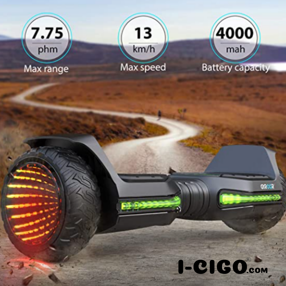 I-CIGO – Originele Gyroor G5- Tunnelverlichting - Off-road hoverboard 6.5inch- UL 2272 hoogste niveau veiligheidskeuringscertificaat – uniek App funcite - Bluetooth speakers.-Mat zwart