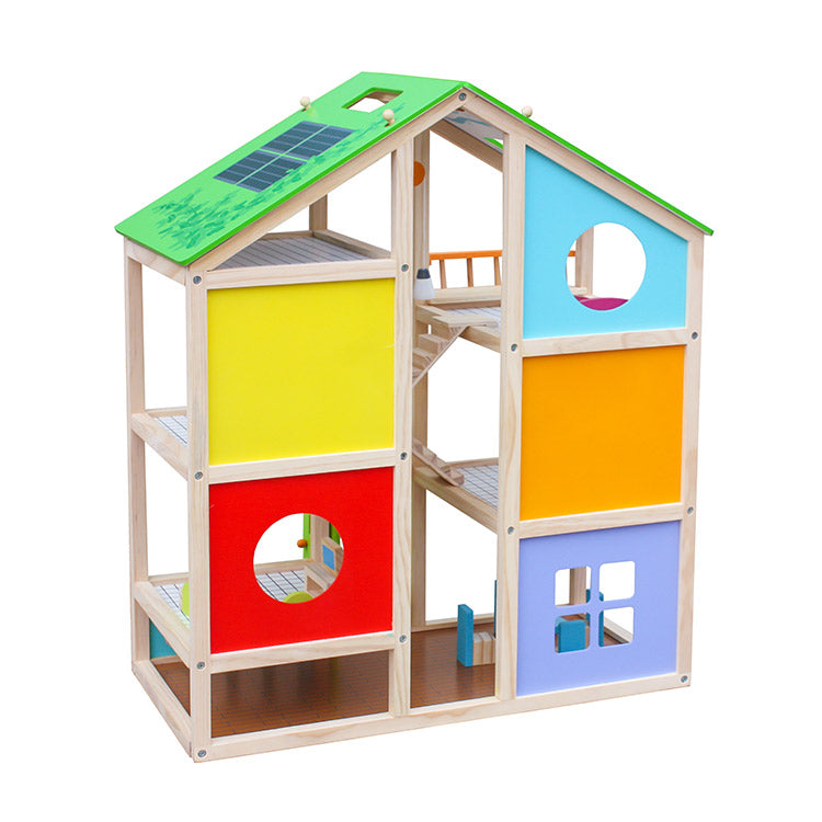 I-CIGO - Houten poppenhuis met meubelen -  open dak,73 CM Hoog -  poppen